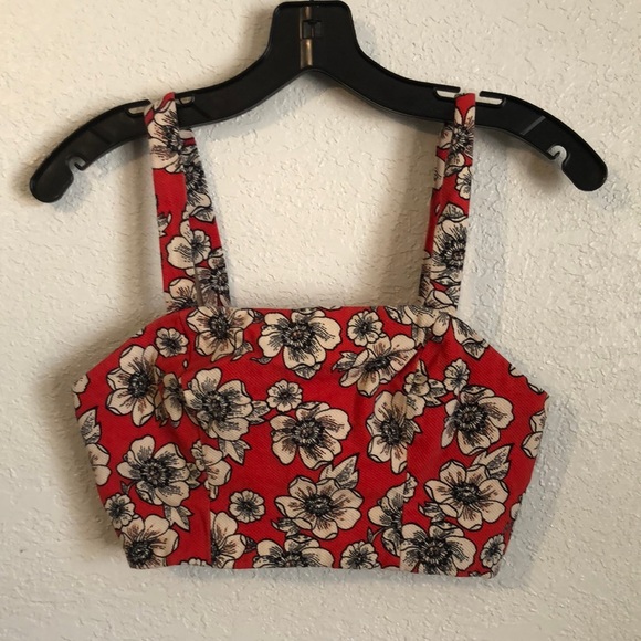 Forever 21 Floral Print Crop Top- Red/White - Picture 2 of 5